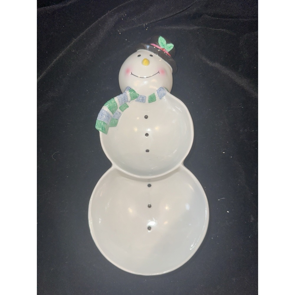 Vintage Snowman Ceramic 2 section Serving Dish NEW